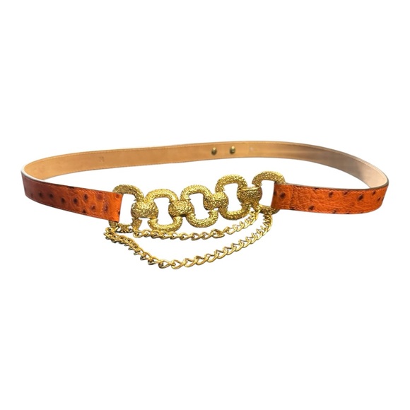 Doncaster Accessories - Vtg Doncaster‎ Gold Statement Belt M Ostrich Leather Made in Italy